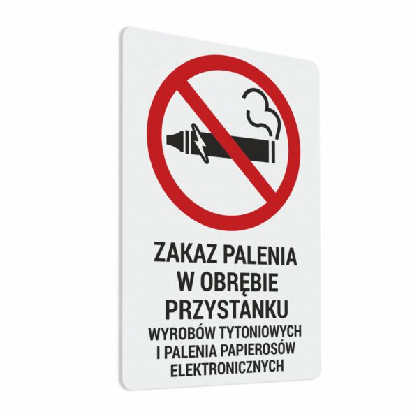 Naklejka Zakaz Palenia W Obrębie Przystanku wyrobów tytoniowych i palenia papierosów elektronicznych.