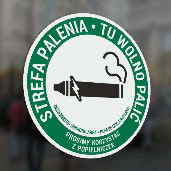 Naklejka Strefa Palenia, Tu Wolno Palić, Prosimy Korzystać z Popielniczek. Sticker Designated Smoking Area, Please Use Ashtrays.