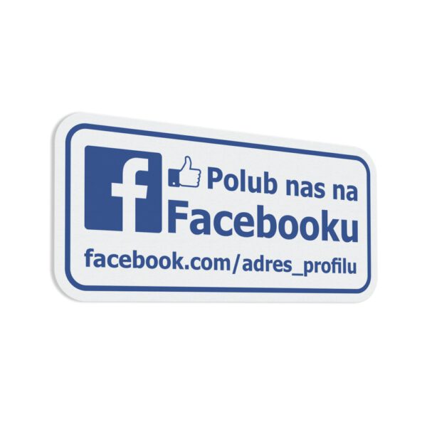 Naklejka informacyjna społecznościowa z linkiem do profilu lub nazwą profilu: Polub nas na Facebook.
