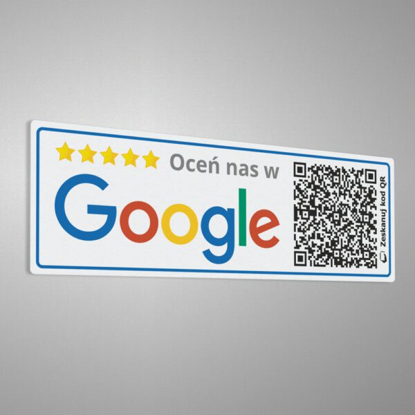 Naklejki informacyjne społecznościowe Oceń nas w Google z kodem QR do oceny / recenzji.
