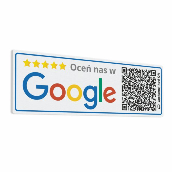 Naklejki informacyjne społecznościowe Oceń nas w Google z kodem QR do oceny / recenzji.