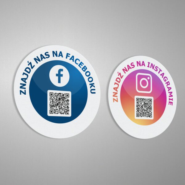 Naklejki społecznościowe informacyjne z kodem QR Facebook, Instagram.