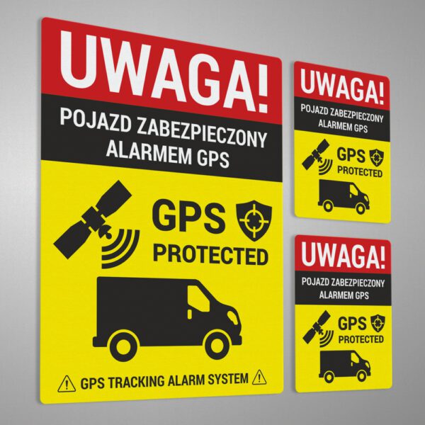 Naklejka informacyjna - Pojazd zabezpieczony alarmem GPS. GPS tracking.