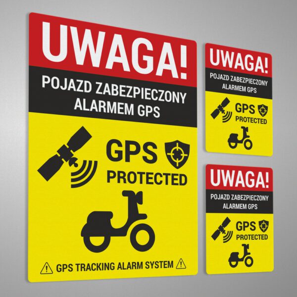 Naklejka informacyjna - Pojazd zabezpieczony alarmem GPS. GPS tracking.