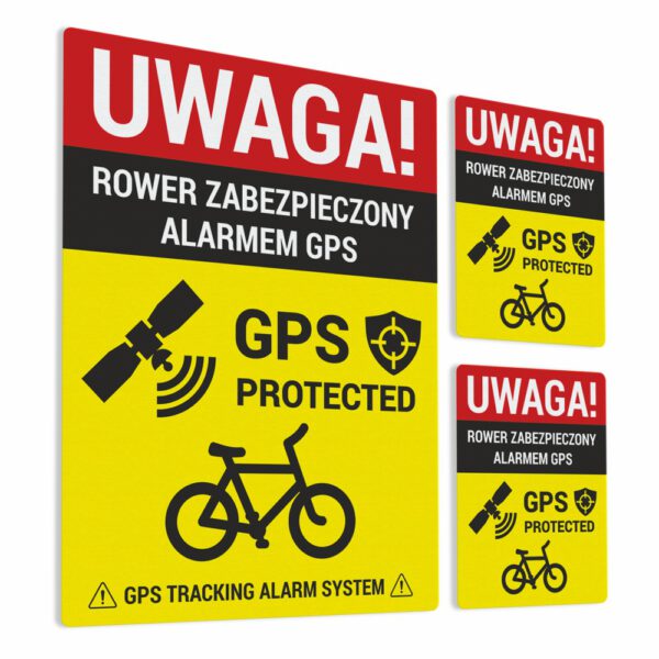 Naklejka informacyjna - Rower zabezpieczony alarmem GPS. GPS tracking.