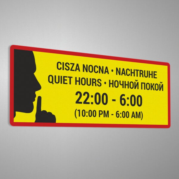 Naklejka: Cisza Nocna • Nachtruhe • Quiet Hours • Ночной Покой od 22:00 do 6:00