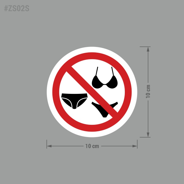 Naklejka "Zakaz Wejścia w Stroju Kąpielowym" informująca o tym, że klienci w strojach kąpielowych nie będą obsługiwani.