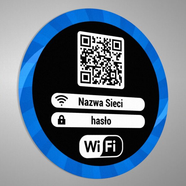 Naklejka Wi-Fi z kodem QR ułatwiająca łącznie się z lokalną siecią w domu, biurze, restauracji.